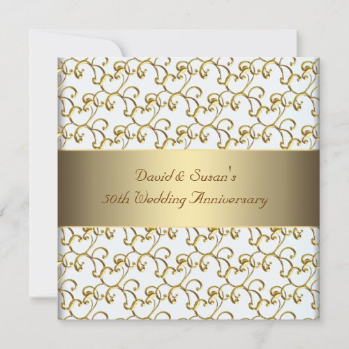Gold Swirls Gold 50th Wedding Anniversary Party Personalized Announcement