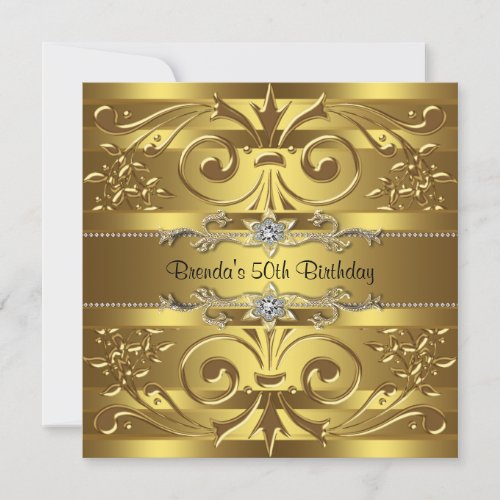 Gold Swirls Womans Gold 50th Birthday Party Announcement