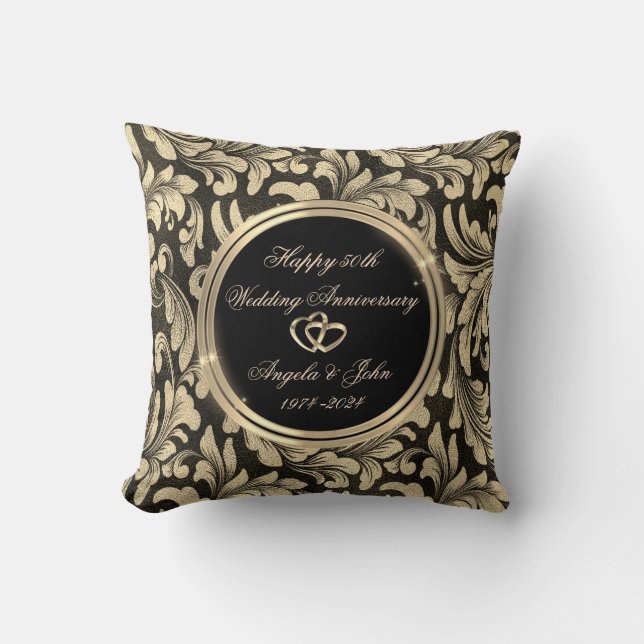 Gold Swirls Gold Rings Anniversary Throw Pillow (Front)
