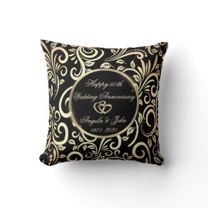 Gold Swirls,Heart 50th Wedding Anniversary  Throw Pillow