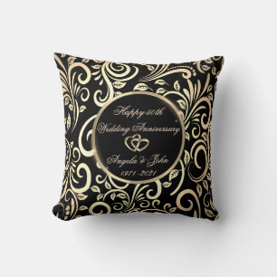 Gold Swirls,Heart 50th Wedding Anniversary Throw Pillow