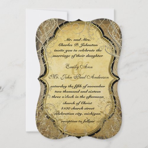 Gold Swirls &amp; Leaves on Burnt Gold Metallic Paper Custom Announcement