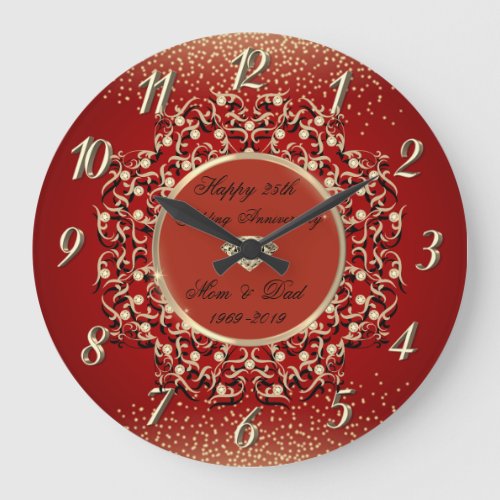 Gold  Swirls Red Gold 50 Wedding Anniversary Large Clock