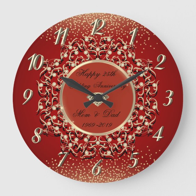 Gold  Swirls Red Gold 50 Wedding Anniversary Large Clock (Front)