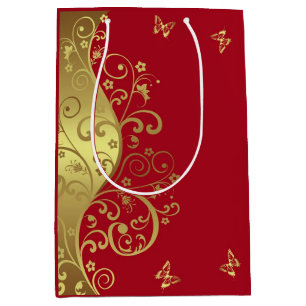 Gold Swirls & Red Medium Gift Bag