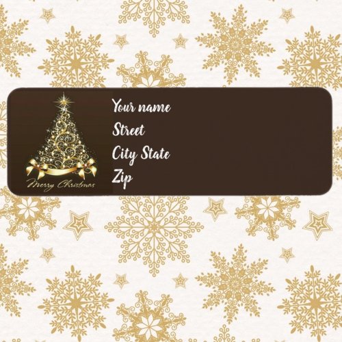 Gold swirly Christmas Tree Return Address Label