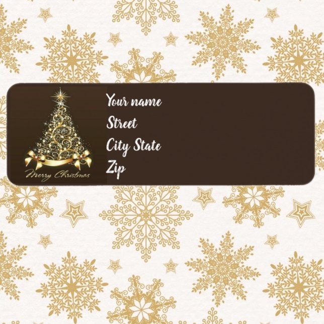 Gold swirly Christmas Tree Return Address Label (Creator Uploaded)