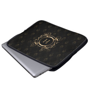 Gold Swirly Frame With Back & Gold Damasks Laptop Sleeve