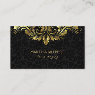 Gold Swirly Lace On Black Damasks Business C Card