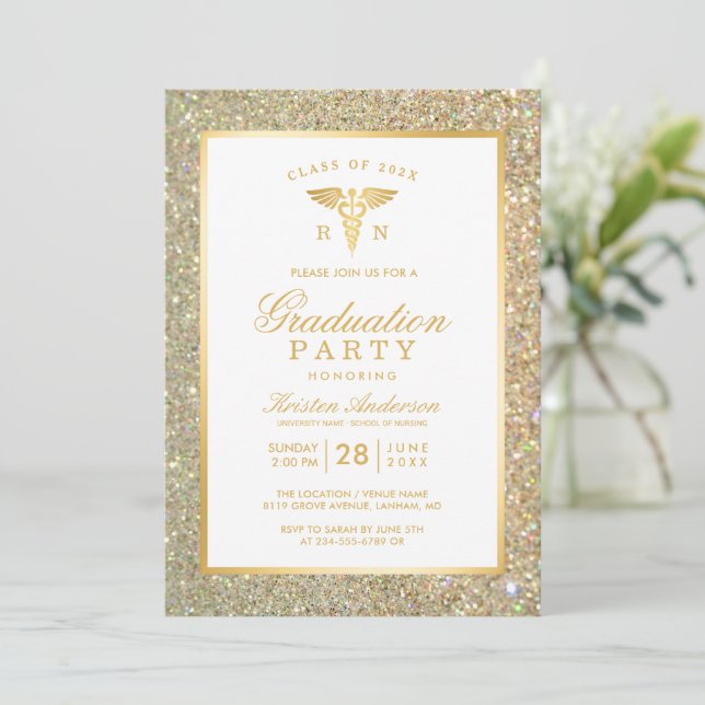 Gold Symbol Nursing School Graduation Party Invitation (Standing Front)
