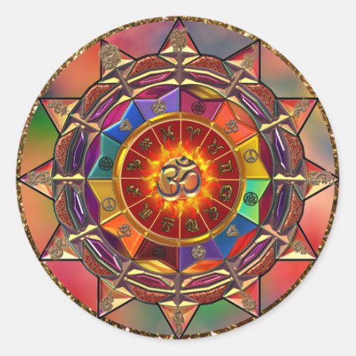 Gold Symbolic Sun Mandala Classic Round Sticker