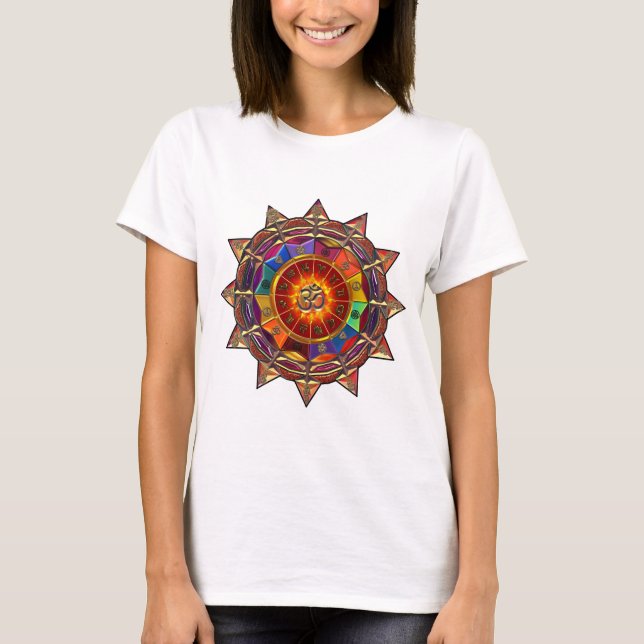 Gold Symbolic Sun Mandala T-Shirt (Front)