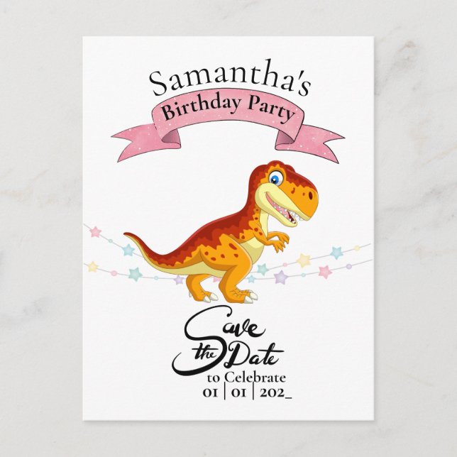 Gold T Rex, Happy Birthday Girl  Postcard (Front)