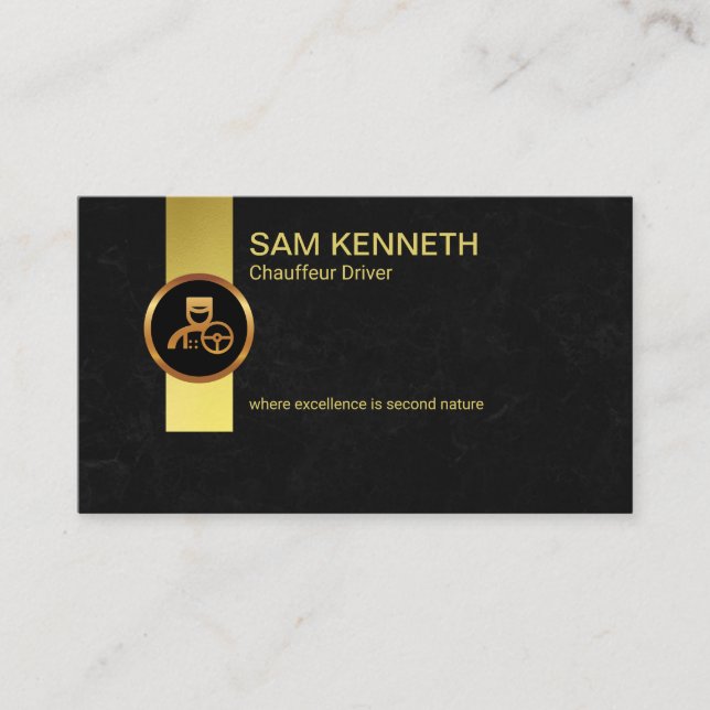 Gold Tab Black Marble Grunge Chauffeur Driver Business Card (Front)