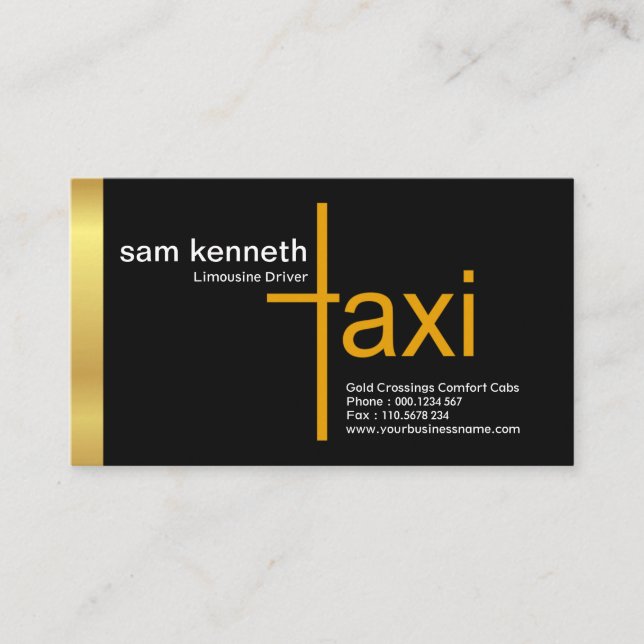 Gold Tab Minimalist Elegant Plain Black Taxi Business Card (Front)