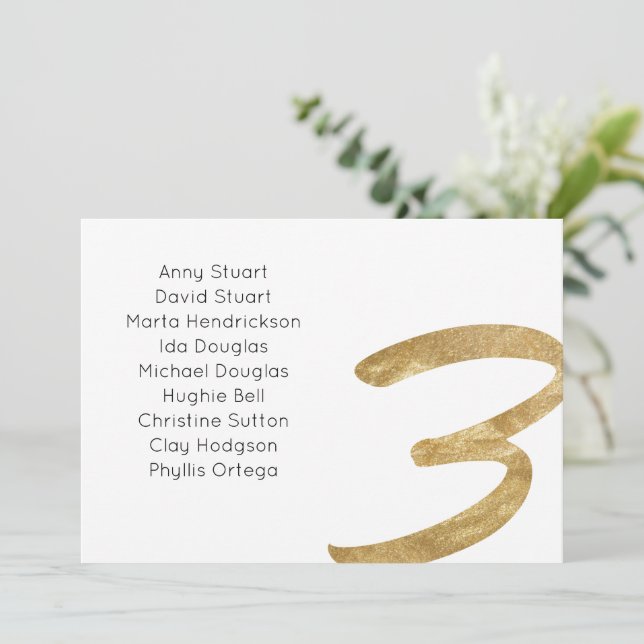 Gold table 3 table number Wedding seating Card (Standing Front)
