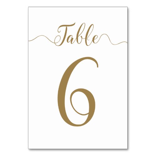 Gold Table Number 6 of 30 Wedding table Cards