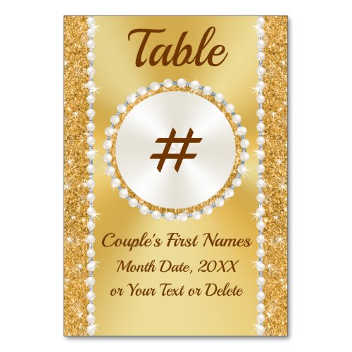 Gold Table NUMBER Cards 50th Anniversary Birthday