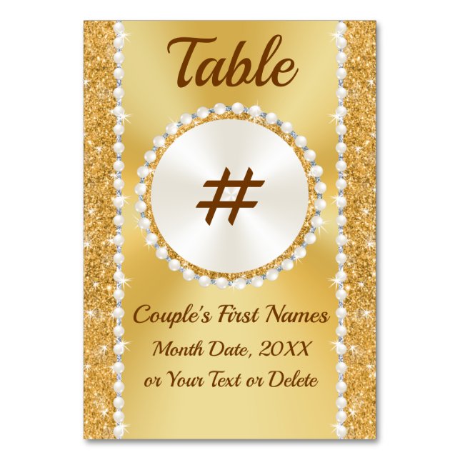 Gold Table NUMBER Cards, 50th Anniversary Birthday (Front)