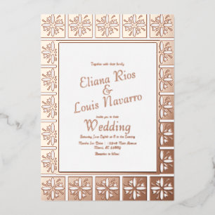Gold Talavera Mexican Spanish Wedding Pressed Foil Invitation