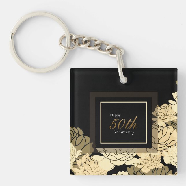 Gold, tan and yellow 50th anniversary rose keychain (Front)