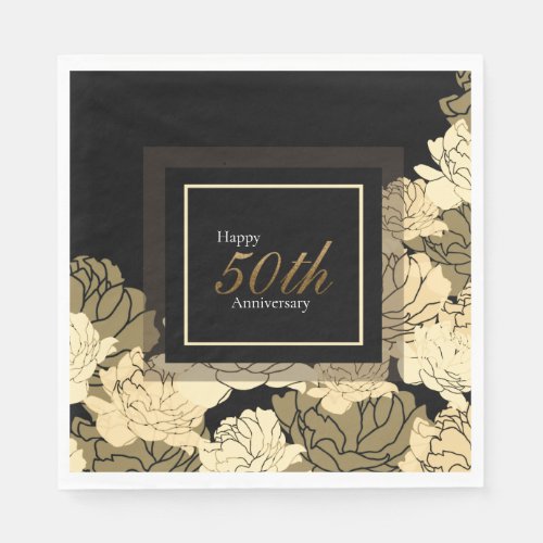 Gold tan and yellow 50th anniversary rose print napkins