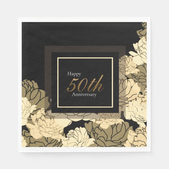 Gold, tan, and yellow 50th anniversary rose print napkins (Front)