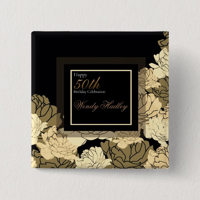 Gold, tan, and yellow 50th birthday rose button (Front)