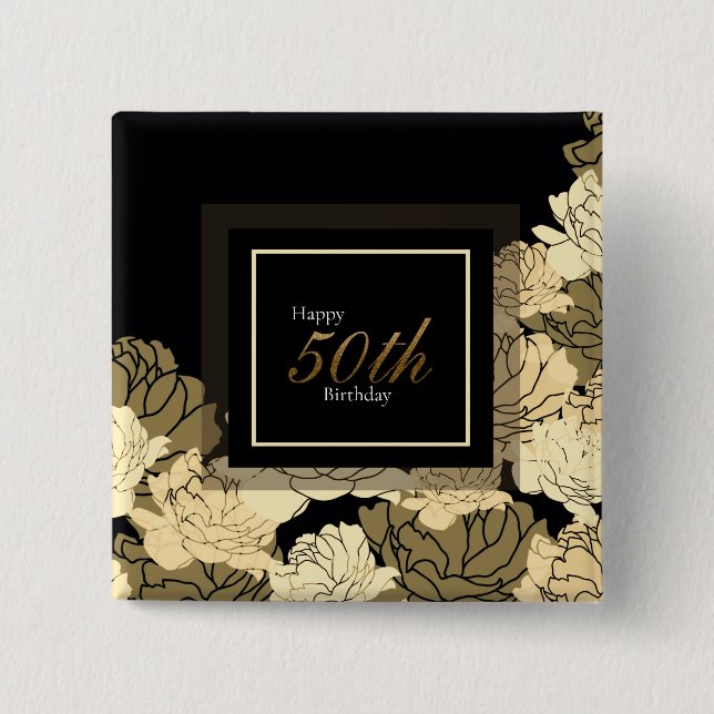 Gold, tan, and yellow 50th birthday rose button (Front)