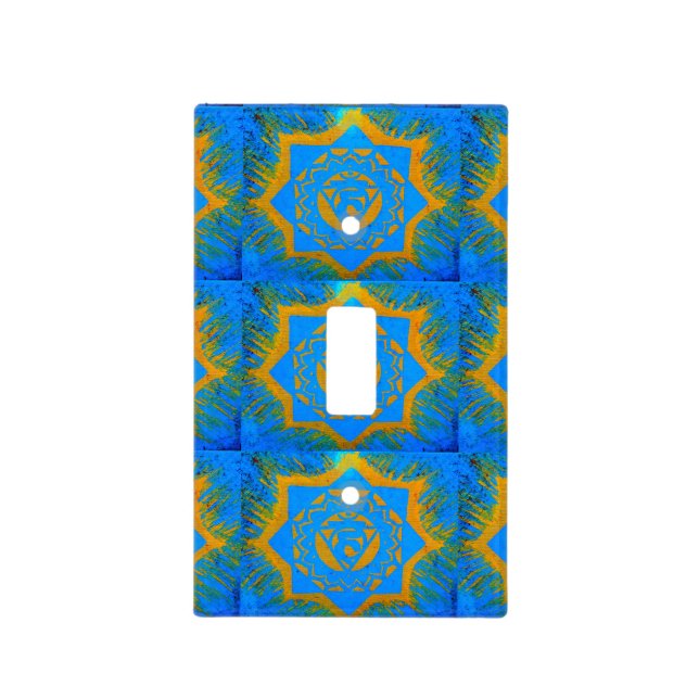 gold tantric design on blue light switch cover (Front)