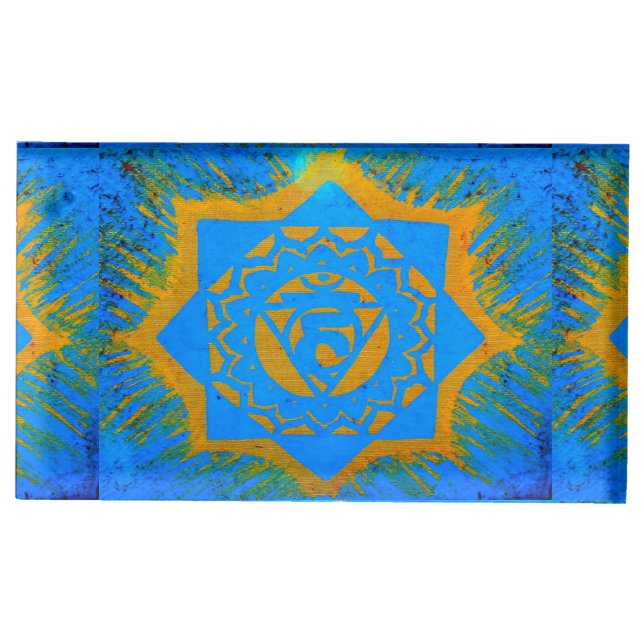 gold tantric star on blue table number holder (Front)