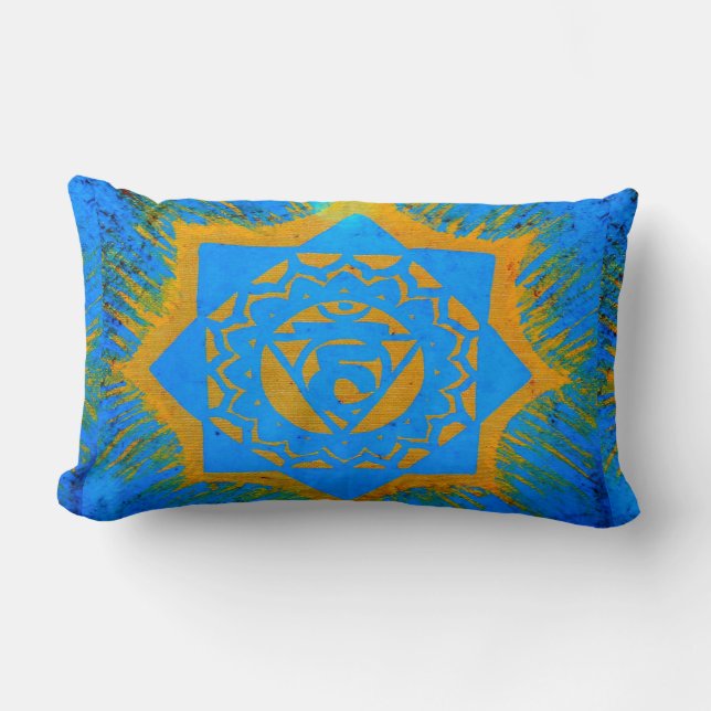 gold tantric symbol on blue lumbar pillow (Front)