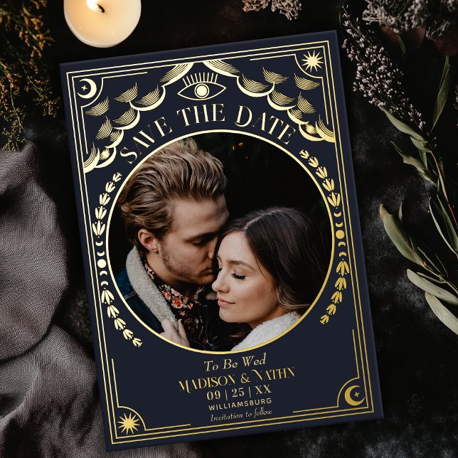 Gold Tarot Gothic Wedding Photo Save the Date Foil Invitation (Creator Uploaded)