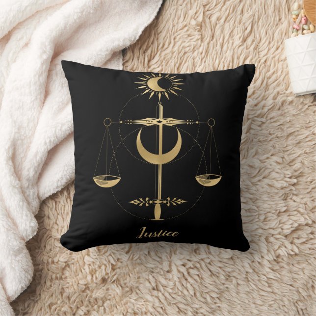 Gold Tarot Justice Symbol Throw Pillow (Blanket)