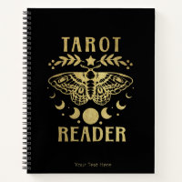 Gold Tarot Reader Moon Phase Moth Stars Notebook