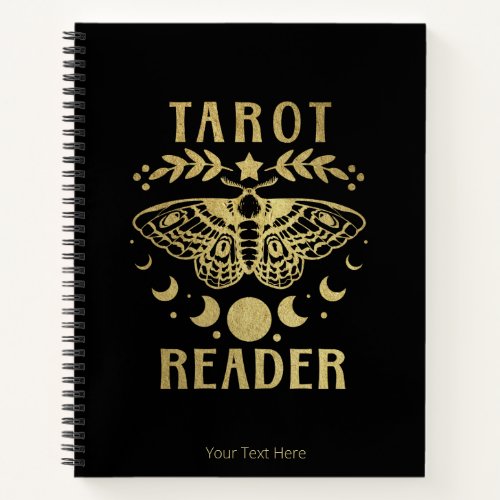 Gold Tarot Reader Moon Phase Moth Stars Notebook