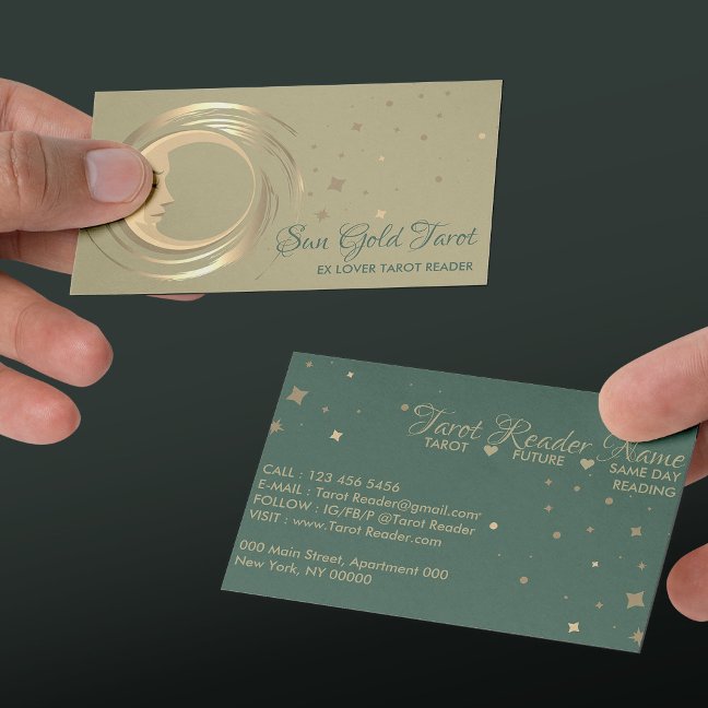 Gold Tarot Reader Stars Moon Sun Celestial Business Card
