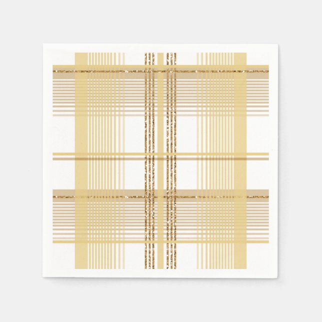 Gold tartan checkered plaid wedding napkins (Front)
