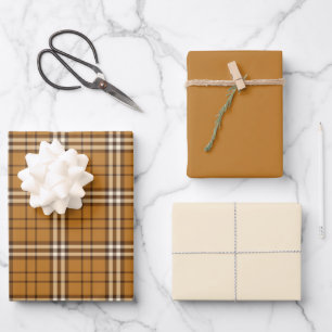 Gold Tartan Wrapping Paper Sheets