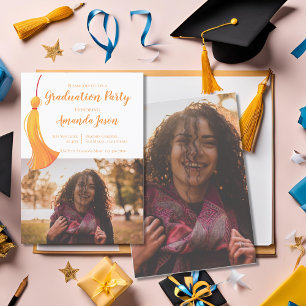 Gold Tassel 2025 Grad Two Photo Graduation Party Invitation