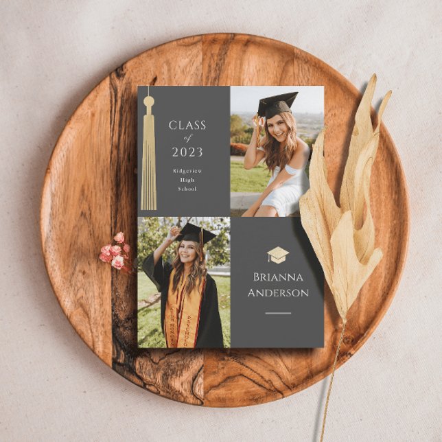 Gold Tassel & Cap 2 Photo Graduation Announcement (Creator Uploaded)