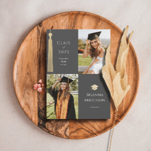 Gold Tassel & Cap 2 Photo Graduation Announcement