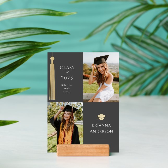 Gold Tassel & Cap Dark Gray 2 Photo Graduation Holder (Insitu 2)