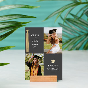Gold Tassel & Cap Dark Gray 2 Photo Graduation Holder