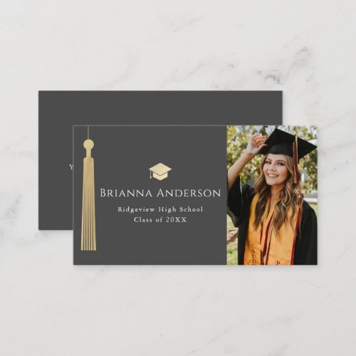 Gold Tassel  Cap Dark Gray Photo Graduation Business Card