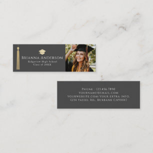 Gold Tassel & Cap Gray Graduation Insert Name Card