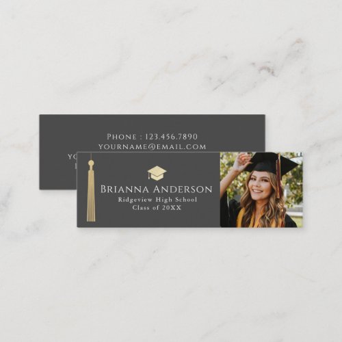 Gold Tassel  Cap Gray Graduation Insert Name Card