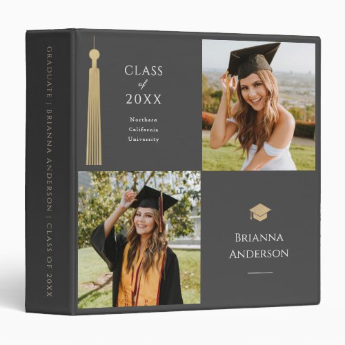 Gold Tassel  Cap Photo Collage Gray Graduation 3 Ring Binder