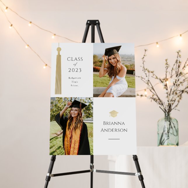 Gold Tassel & Cap White 2 Photo Graduation Foam Board (In Situ (Stand))