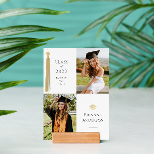 Gold Tassel & Cap White 2 Photo Graduation Holder